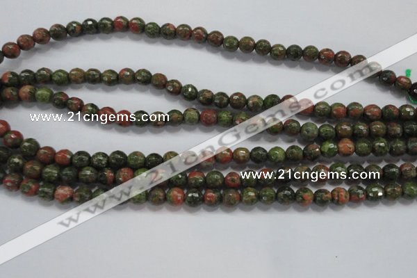 CUG301 15.5 inches 6mm faceted round unakite gemstone beads