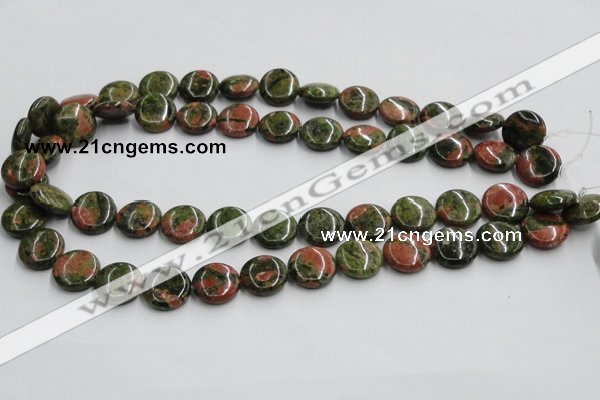 CUG50 16 inches 15mm flat round natural unakite gemstone beads wholesale