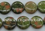 CUG68 15.5 inches 16mm flat round unakite gemstone beads wholesale