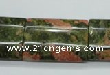 CUG72 15.5 inches 22*30mm flat tube unakite gemstone beads