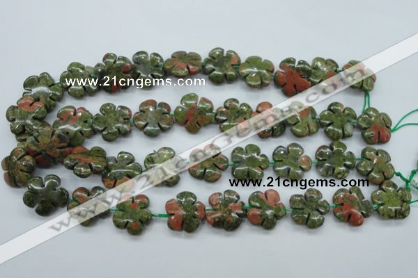 CUG74 15.5 inches 20mm carved flower unakite gemstone beads