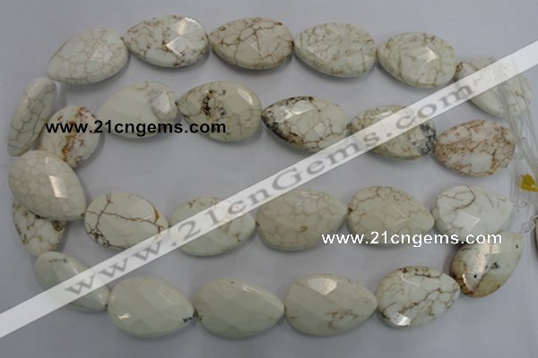 CWB377 20*30mm faceted flat teardrop howlite turquoise beads