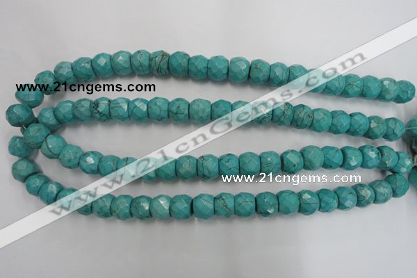 CWB450 15.5 inches 10*12mm faceted rondelle howlite turquoise beads