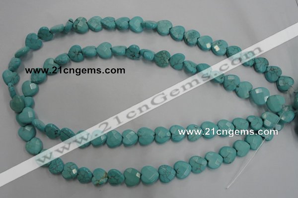 CWB491 15.5 inches 10*10mm faceted heart howlite turquoise beads