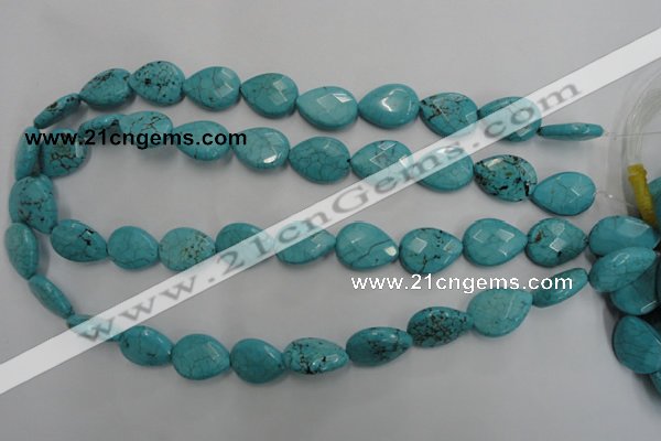 CWB504 15.5 inches 13*18mm faceted flat teardrop howlite turquoise beads