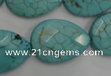 CWB506 15.5 inches 18*25mm faceted flat teardrop howlite turquoise beads