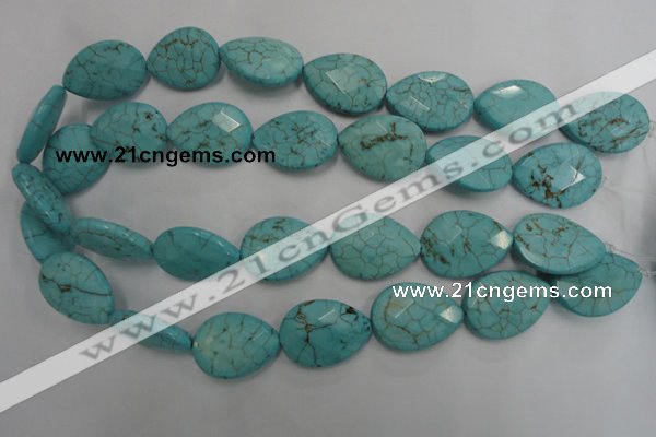 CWB506 15.5 inches 18*25mm faceted flat teardrop howlite turquoise beads