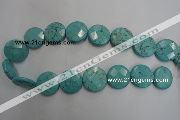 CWB528 15.5 inches 25mm faceted oval howlite turquoise beads