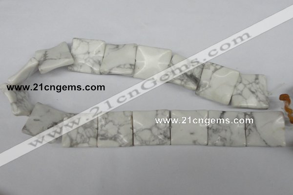 CWB62 15.5 inches 25*25mm wavy square natural white howlite beads