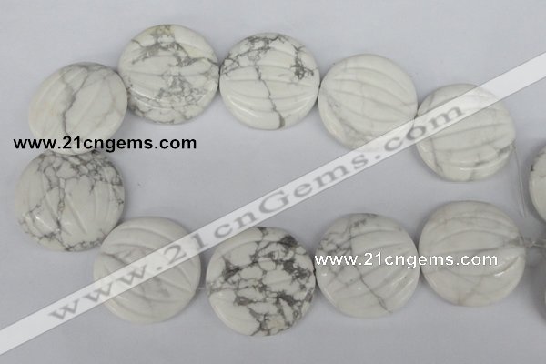 CWB64 15.5 inches 40mm carved coin natural white howlite beads wholesale