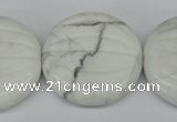 CWB65 15.5 inches 30mm carved coin natural white howlite beads