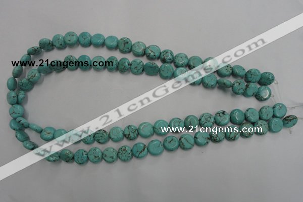 CWB701 15.5 inches 10mm flat round howlite turquoise beads