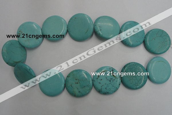 CWB709 15.5 inches 30mm flat round howlite turquoise beads