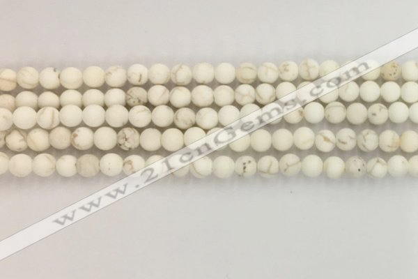 CWB811 15.5 inches 4mm round matte white howlite turquoise beads