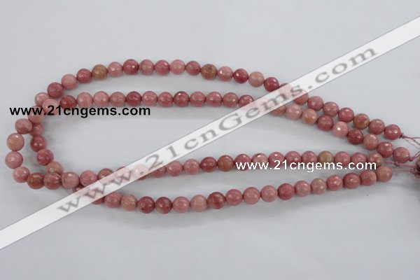 CWF01 15.5 inches 6mm faceted round pink wooden fossil jasper beads