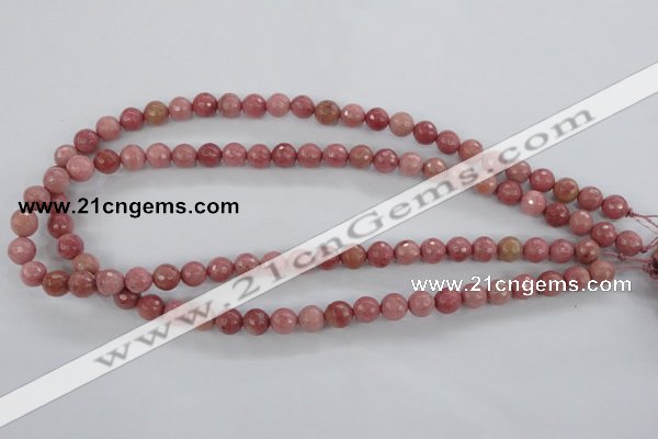 CWF02 15.5 inches 8mm faceted round pink wooden fossil jasper beads