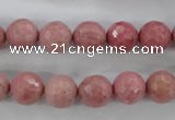 CWF03 15.5 inches 10mm faceted round pink wooden fossil jasper beads