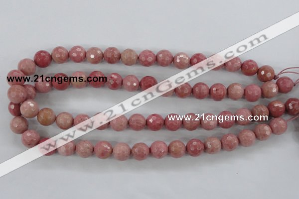 CWF03 15.5 inches 10mm faceted round pink wooden fossil jasper beads