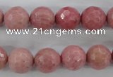 CWF05 15.5 inches 14mm faceted round pink wooden fossil jasper beads