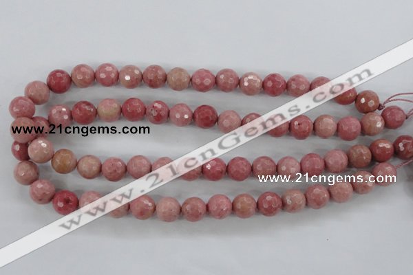 CWF05 15.5 inches 14mm faceted round pink wooden fossil jasper beads