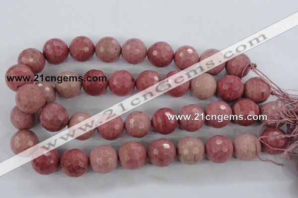 CWF06 15.5 inches 16mm faceted round pink wooden fossil jasper beads