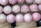 CWF09 15.5 inches 4mm faceted round pink wooden fossil jasper beads