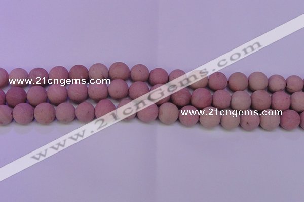 CWF23 15.5 inches 10mm round matte pink wooden fossil jasper beads