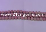 CWF24 15.5 inches 12mm round matte pink wooden fossil jasper beads