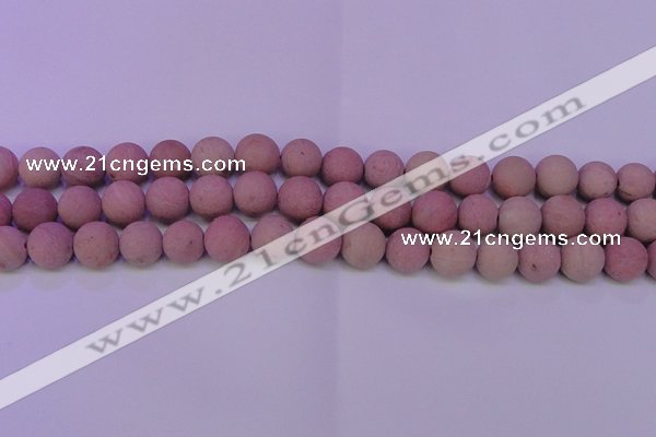 CWF24 15.5 inches 12mm round matte pink wooden fossil jasper beads