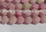 CWF30 6mm faceted nuggets matte pink wooden fossil jasper beads
