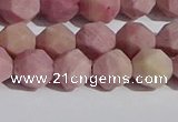 CWF31 8mm faceted nuggets matte pink wooden fossil jasper beads