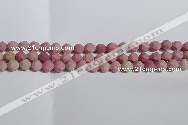 CWF31 8mm faceted nuggets matte pink wooden fossil jasper beads