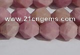 CWF32 10mm faceted nuggets matte pink wooden fossil jasper beads