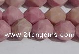 CWF33 12mm faceted nuggets matte pink wooden fossil jasper beads