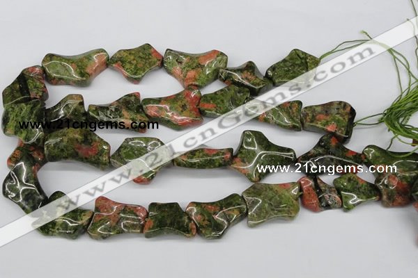 CWG05 15.5 inches 25*33mm wavy freeform unakite gemstone beads