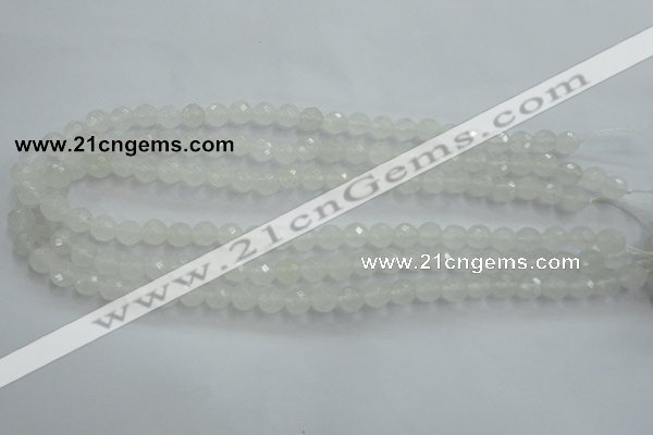 CWH03 15.5 inches 8mm faceted round white jade beads wholesale