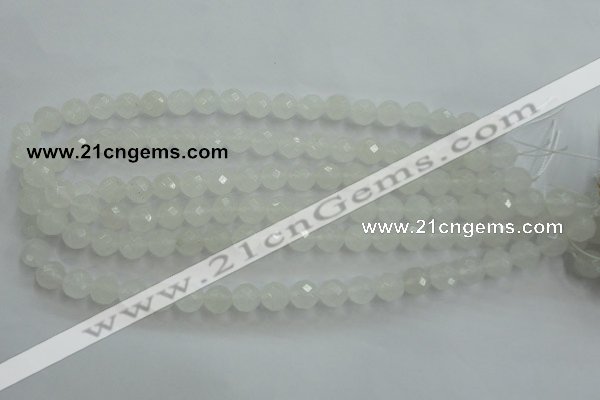 CWH04 15.5 inches 10mm faceted round white jade beads wholesale