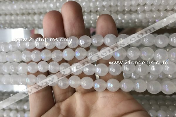 CWH60 15.5 inches 6mm faceted round AB-color white jade beads