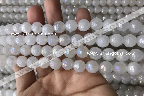CWH61 15.5 inches 8mm faceted round AB-color white jade beads