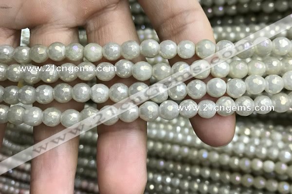 CWH70 15.5 inches 6mm faceted round AB-color white jade beads