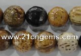 CWJ308 15.5 inches 15mm faceted round wood jasper gemstone beads