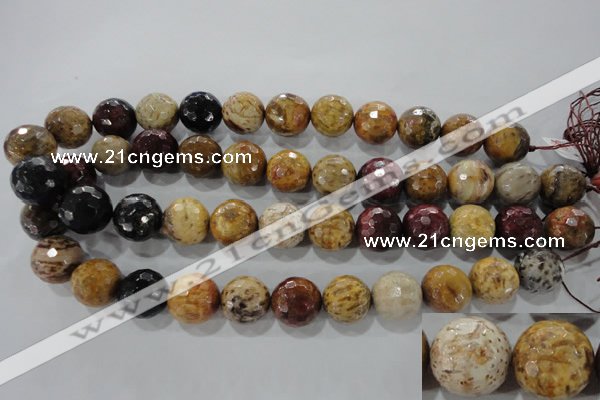 CWJ309 15.5 inches 16mm faceted round wood jasper gemstone beads