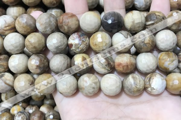 CWJ455 15.5 inches 14mm faceted round wood jasper beads wholesale