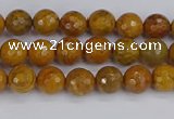 CWJ468 15.5 inches 4mm faceted round yellow petrified wood jasper beads