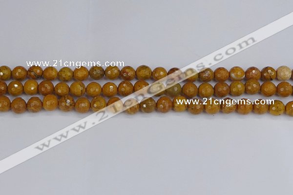 CWJ469 15.5 inches 6mm faceted round yellow petrified wood jasper beads