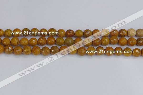 CWJ470 15.5 inches 8mm faceted round yellow petrified wood jasper beads