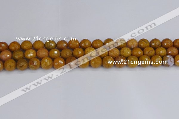 CWJ471 15.5 inches 10mm faceted round yellow petrified wood jasper beads