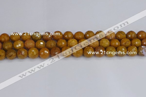 CWJ472 15.5 inches 12mm faceted round yellow petrified wood jasper beads