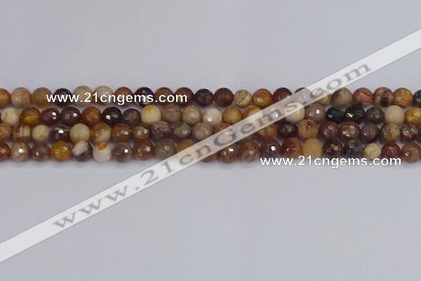 CWJ476 15.5 inches 6mm faceted round wood jasper gemstone beads