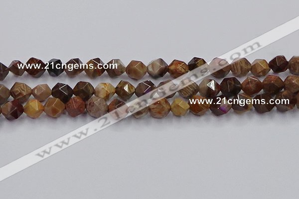 CWJ493 15.5 inches 12mm faceted nuggets wood jasper beads